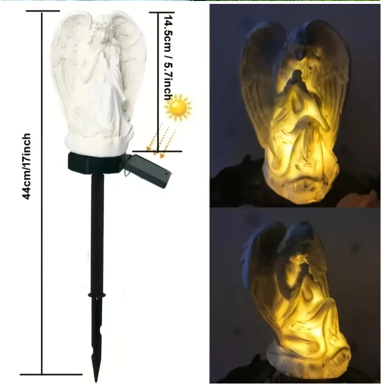 Znicz Solarny Aniołek LED na Paliku – Lampka Nagrobna z Czujnikiem Zmierzchu