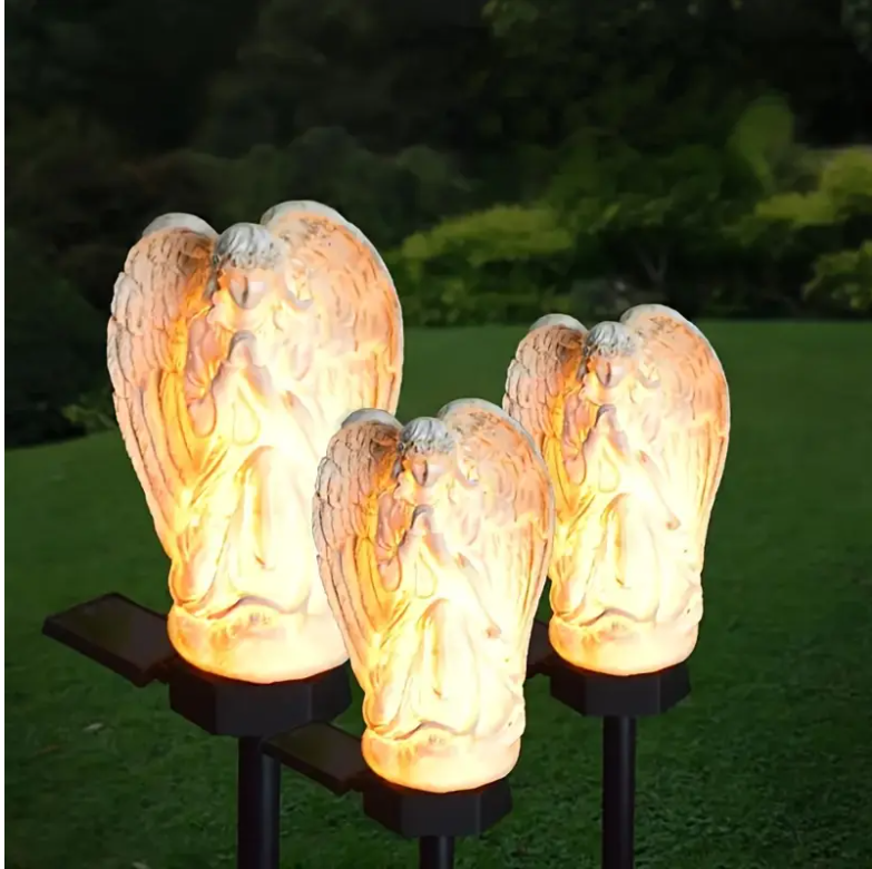Znicz Solarny Aniołek LED na Paliku – Lampka Nagrobna z Czujnikiem Zmierzchu