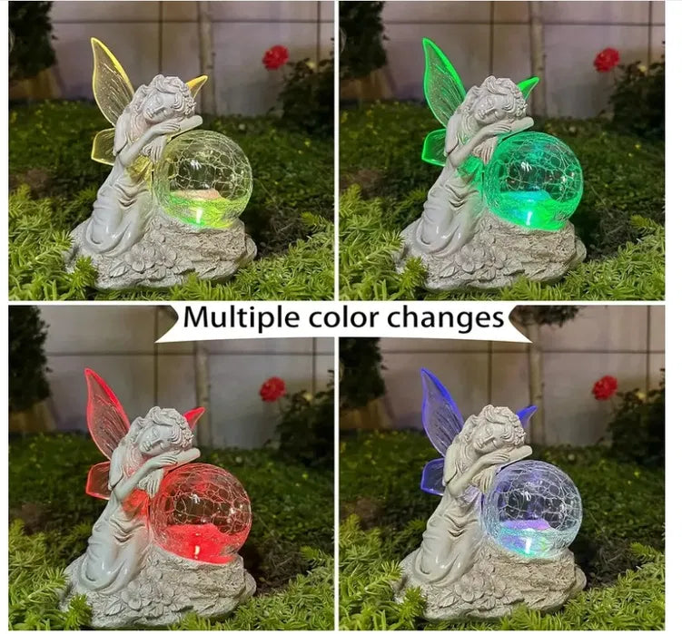 Znicz Solarny Wróżka z Kulą LED – Kolorowa Lampka do Ogrodu i na Grób